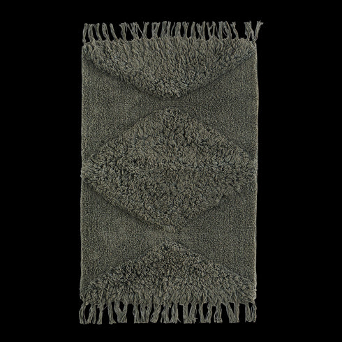 Madam Stoltz Badematte, kleiner Boho Teppich Tufft mit Fransen, 60x90cm, grau