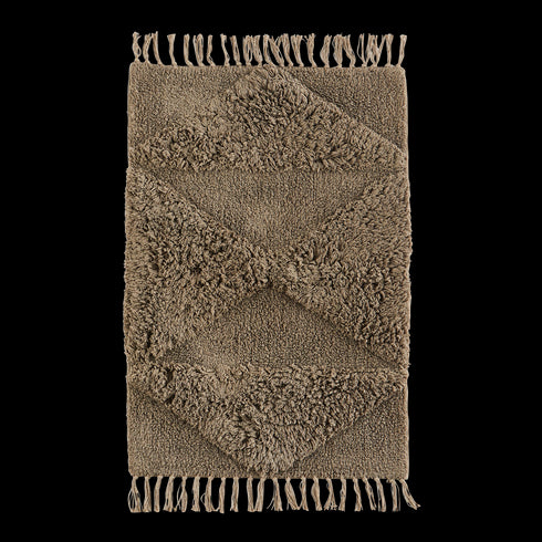 Madam Stoltz Badematte, kleiner Boho Teppich Tufft mit Fransen, 60x90cm, braun-taupe