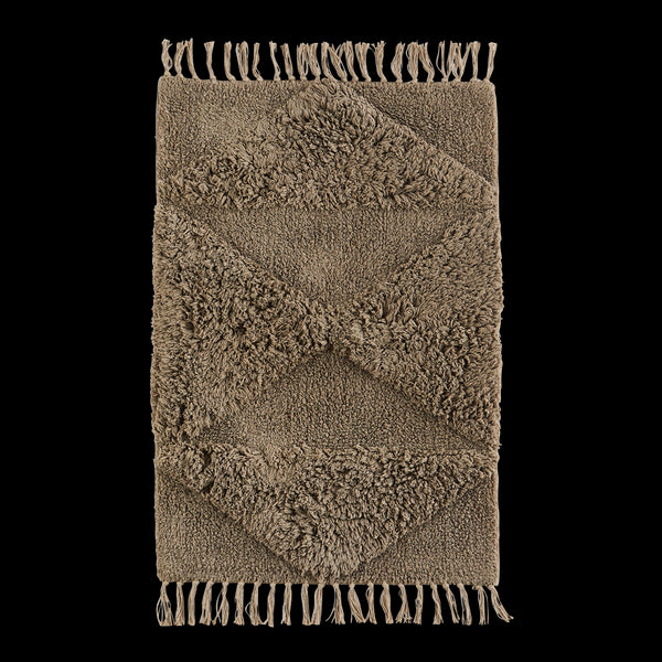 Madam Stoltz Badematte, kleiner Boho Teppich Tufft mit Fransen, 60x90cm, braun-taupe