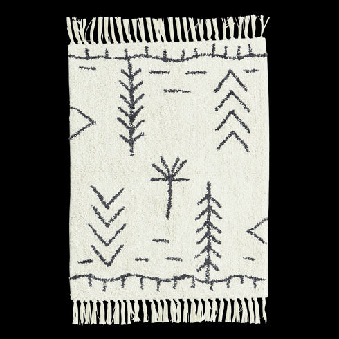 Madam Stoltz Badematte, kleiner Boho Teppich mit Fransen, 60x90cm, grau-natur