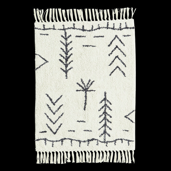 Madam Stoltz Badematte, kleiner Boho Teppich mit Fransen, 60x90cm, grau-natur