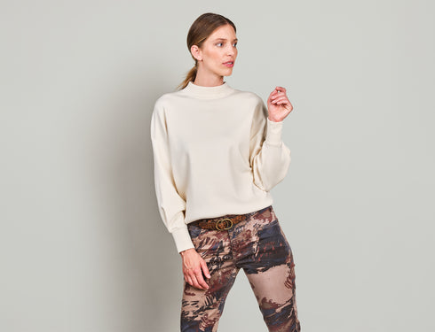 Summum Pullover Feinstrick mit Stehkragen, creme