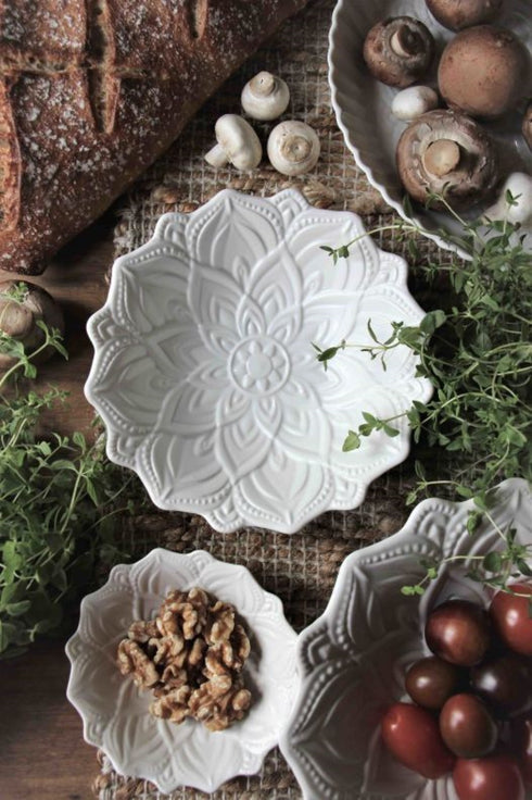 Majas Cottage, Boho Dekoschale, Snackschale Mandala Fleur, weiß, klein