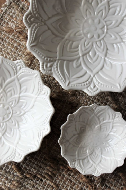 Majas Cottage, Boho Dekoschale, Snackschale Mandala Fleur, weiß, klein