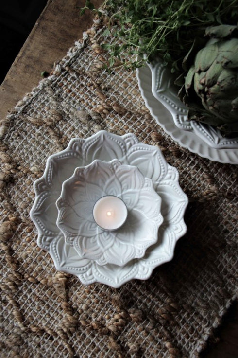 Majas Cottage, Boho Dekoschale, Snackschale Mandala Fleur, weiß, klein