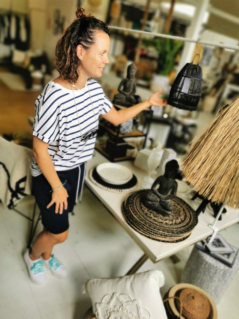 XOX T-Shirt U-Boot Ausschnitt überschnitten, weiß-blau - Fair Trade