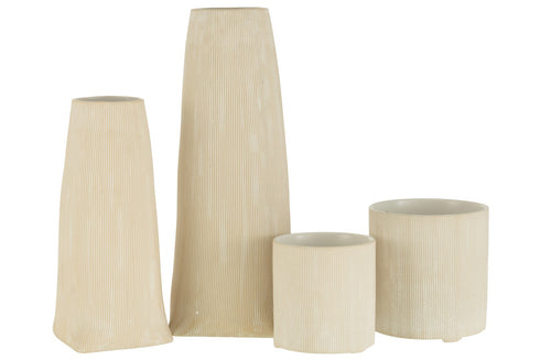 Skandi Vase Ibiza mit Kerben, Tischvase creme, groß