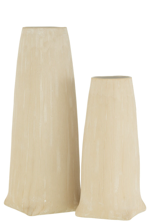 Skandi Vase Ibiza mit Kerben, Tischvase creme, groß