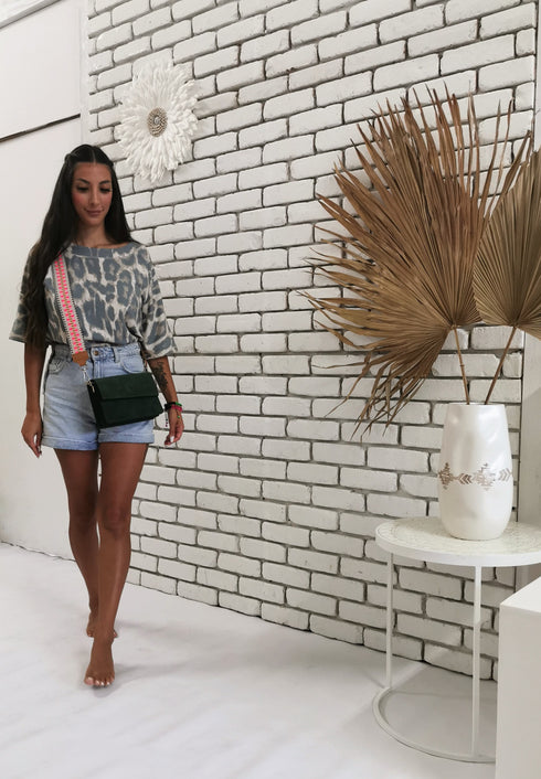 XOX Sweatshirt Rundhals 3/4 Arm, Leo Muster - Fair Trade