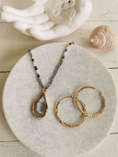 Ohrringe / Creolen, gehämmert, Vintage / Boho, 925 Silber vergoldet