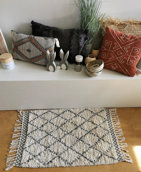 Liv Interior Boho Teppich Marokko 60 x 100 cm, creme-hellgrau