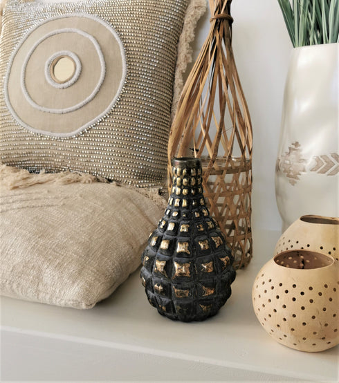 MRS BLOOM Vase Militär Look modern, Dekovase gold-grau-grün vintage