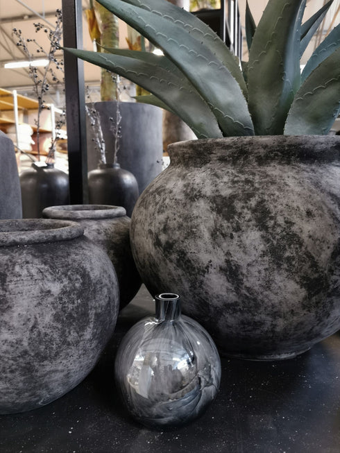 Edle Dekovase marmoriert rund, grau