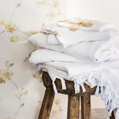 Walra Hammam Handtuch, Bade-, Duschhandtuch mit Quasten 100 x 180 cm, weiß-grau