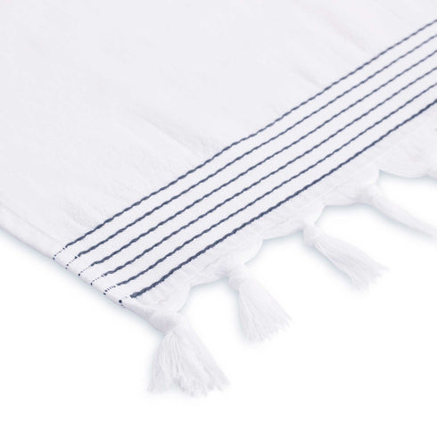 Walra Hammam Handtuch, Bade-, Duschhandtuch mit Quasten 100 x 180 cm, weiß-grau