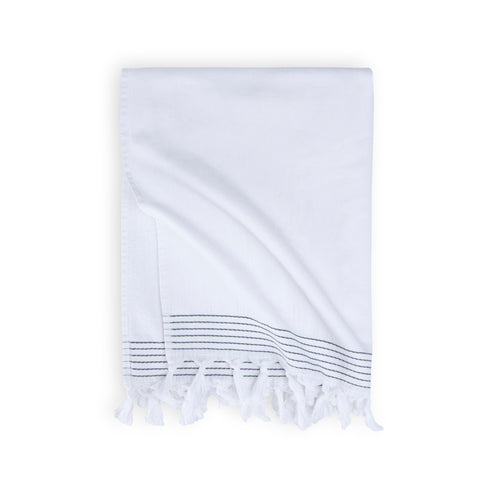Walra Hammam Handtuch, Bade-, Duschhandtuch mit Quasten 100 x 180 cm, weiß-grau