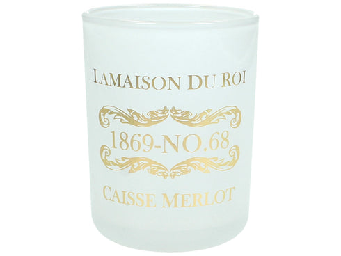 Trinkglas, Wasserglas, Saftglas, Windlicht Vintage, French Chic "LA MAISON DU ROI", weiß mit goldener Schrift