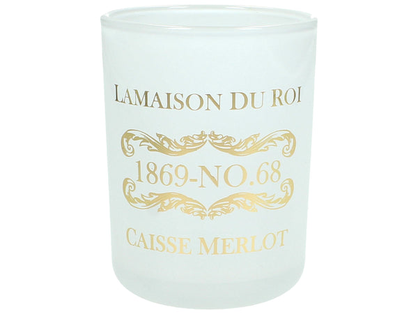 Trinkglas, Wasserglas, Saftglas, Windlicht Vintage, French Chic "LA MAISON DU ROI", weiß mit goldener Schrift