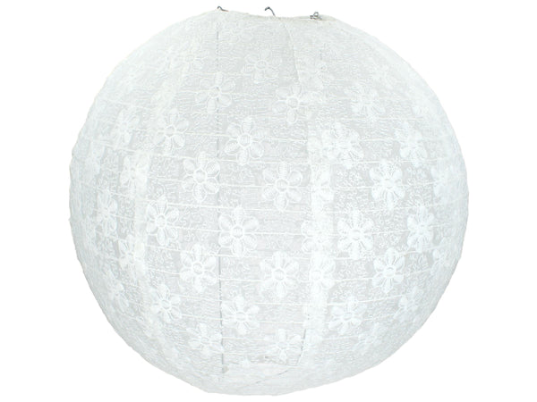 Lampenschirm Lampion, Asiatische Hängelampe, Textil Spitze Flowers, weiß, 40cm
