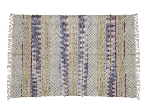 Boho Teppich mit Ethnomuster und Fransen, bunt, orientalisch, 120 x 180cm