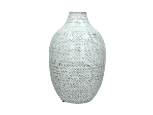 Handgefertigte Boho Terrakotta Vase mit Punkten Muster, weiß