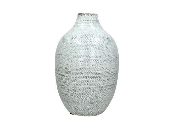 Handgefertigte Boho Terrakotta Vase mit Punkten Muster, weiß