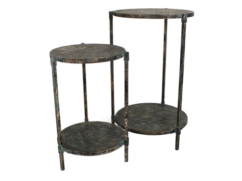 Beistelltische 2 Böden, Couchtische Loft, Industrial Design, rund 2er-Set