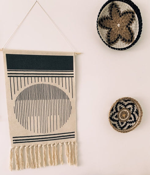 Wanddeko Asia, Moderner Wandbehang, natur-grauschwarz, 89x49cm