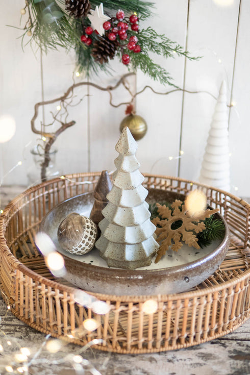 Pomax Bambus Tablett rund, Boho Tray rund groß, natur