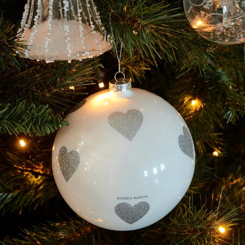 Riviera Maison Weihnachtskugel lovely hearts weiß, 10cm