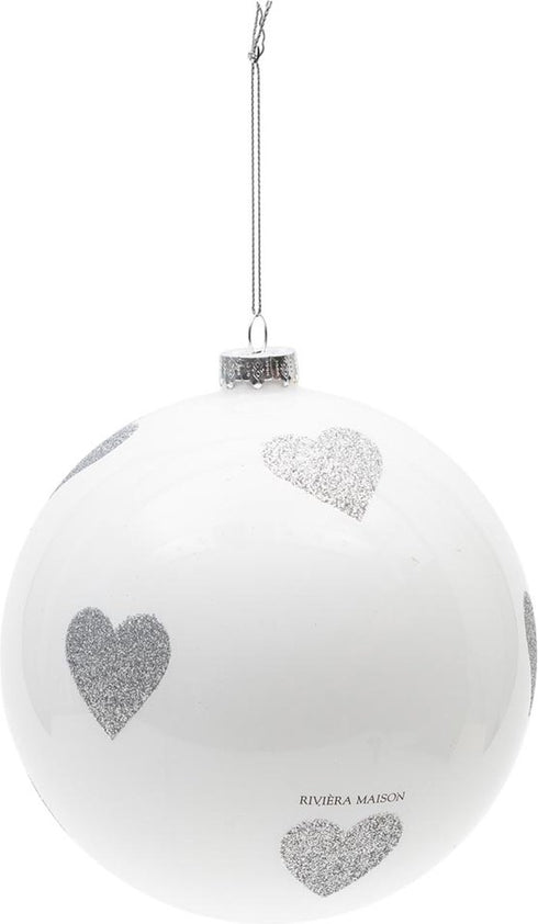 Riviera Maison Weihnachtskugel lovely hearts weiß, 10cm