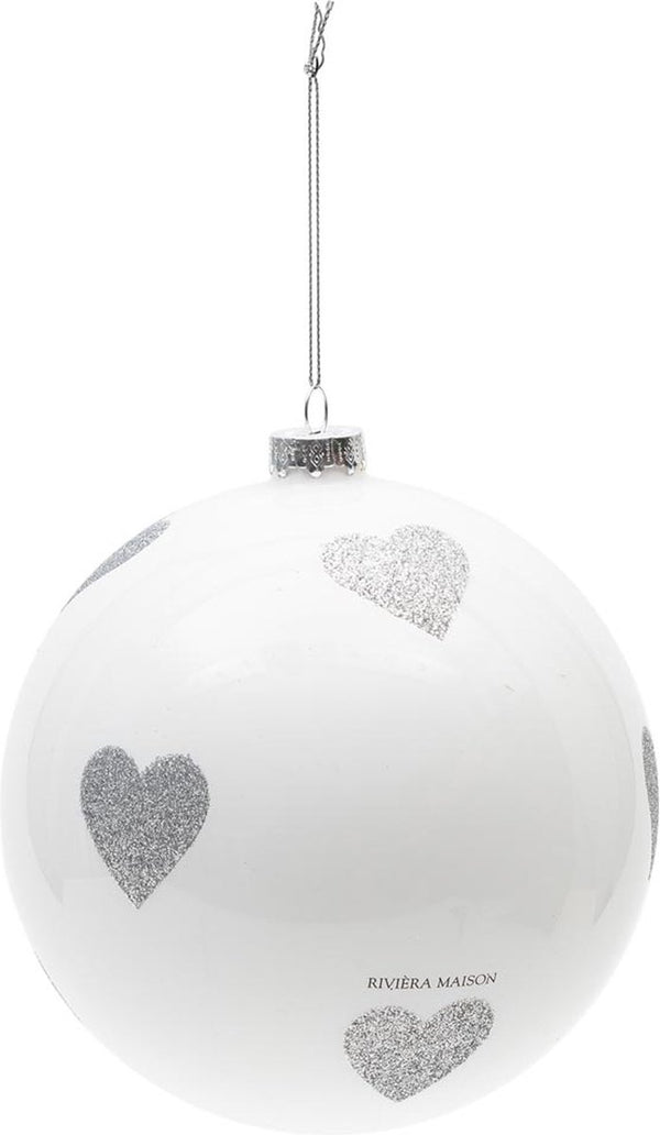 Riviera Maison Weihnachtskugel lovely hearts weiß, 10cm