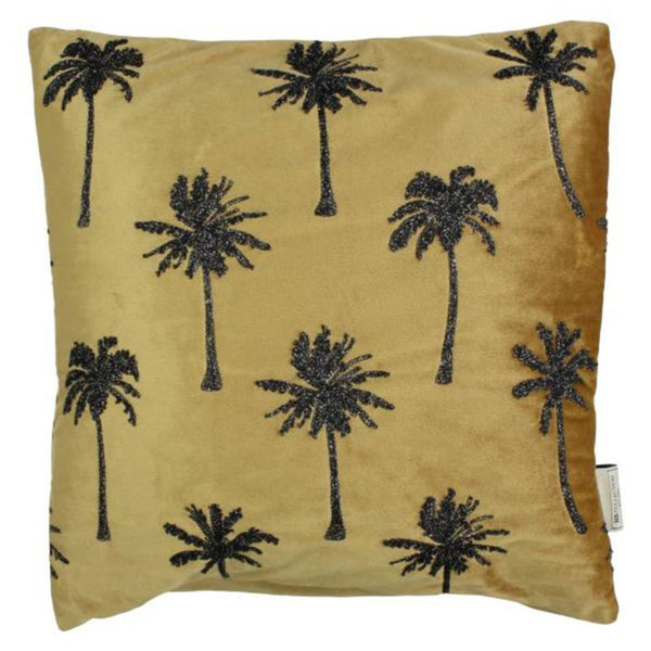 Samtkissen, mit edler Palmenstickerei, gold ocker schwarz, 45x45