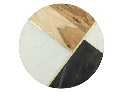 Hochwertiges Schneidebrett Akazienholz Metall Mamor, Dekobrett, Tablett, 31x31cm