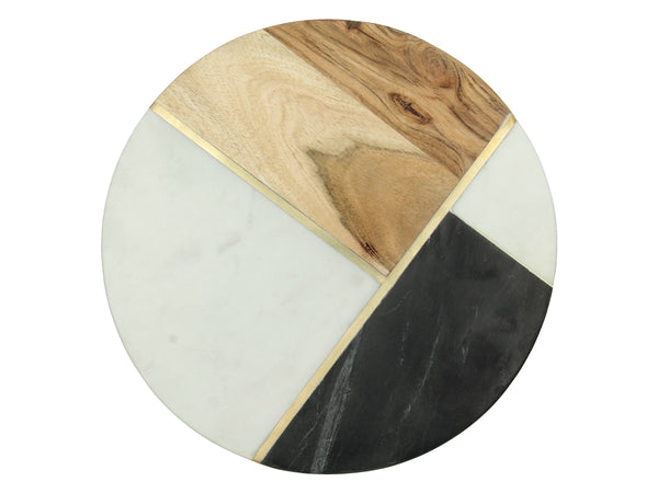 Hochwertiges Schneidebrett Akazienholz Metall Mamor, Dekobrett, Tablett, 31x31cm