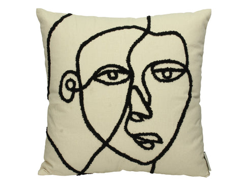 Modernes Dekokissen Face, Zierkissen mit Gesicht, 45x45, offwhite-schwarz
