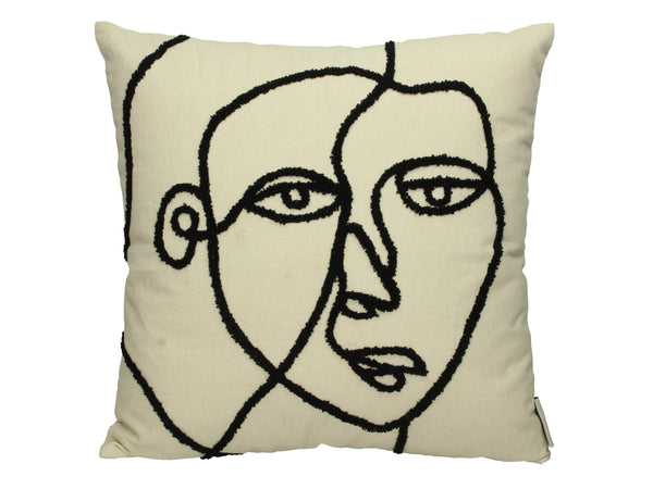 Modernes Dekokissen Face, Zierkissen mit Gesicht, 45x45, offwhite-schwarz