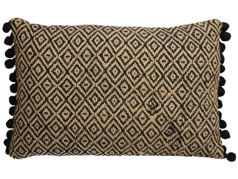 Dekokissen Ethno mit Bommeln, Baumwolle/Jute 40x60cm, natur-schwarz