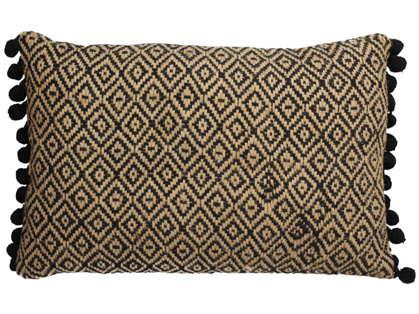 Dekokissen Ethno mit Bommeln, Baumwolle/Jute 40x60cm, natur-schwarz