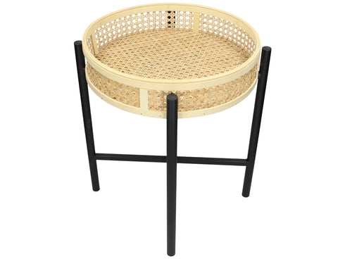 Boho Beistelltisch rund Rattan/Metall, natur-schwarz