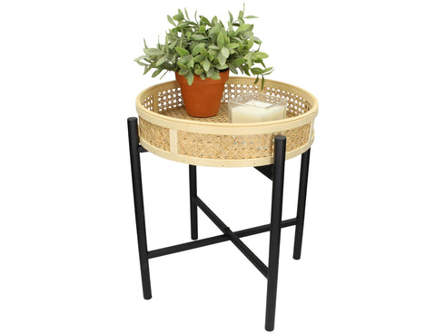 Boho Beistelltisch rund Rattan/Metall, natur-schwarz