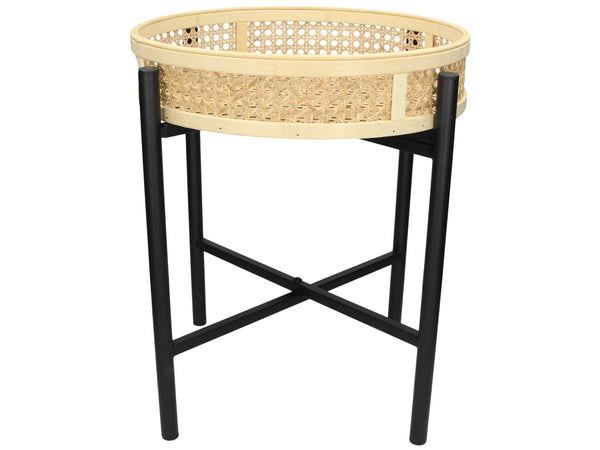 Boho Beistelltisch rund Rattan/Metall, natur-schwarz