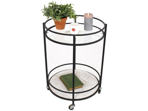 Beistelltisch auf Rollen, Rundregal auf Rollen mit zwei Böden