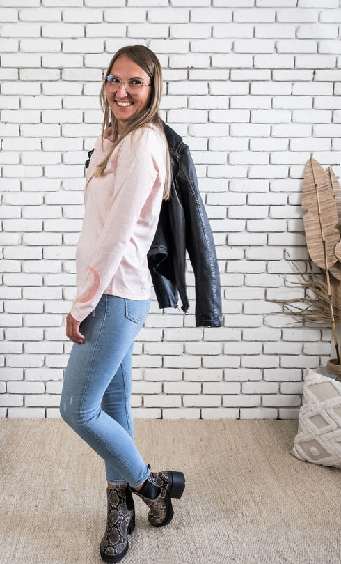 XOX Shirt Rundhals Ausschnitt, Longsleeve, rosé - Fair Trade