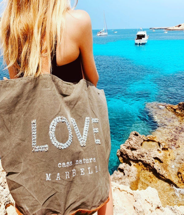 Canvas Bag LOVE mit Nieten, Trendtragetasche "LOVE" Limited Edition, Canvas-Leder