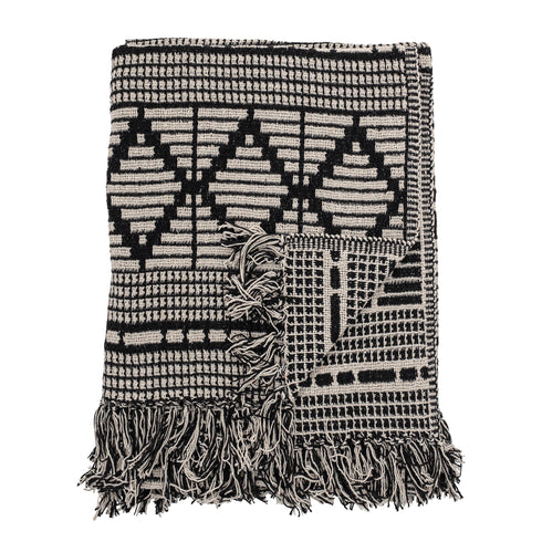 Boho Plaid, Decke recycling cotton, natur-schwarz SECONDLOVE