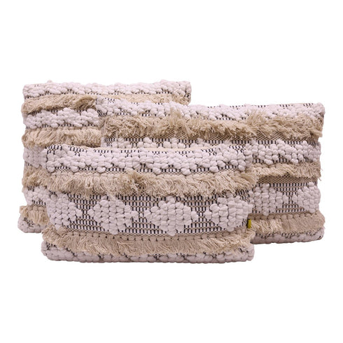 Boho Makramee Kissen Ibiza, Dekokissen 45x45cm, creme-weiß-schwarz, handmade