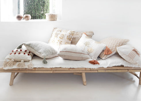 Goround Interior Dekokissen Ethno bestickt, Baumwolle 35x60cm, beige