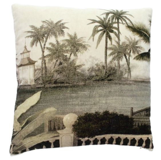 Dekokissen Travel Palm, Samt 45x45cm, Fairtrade