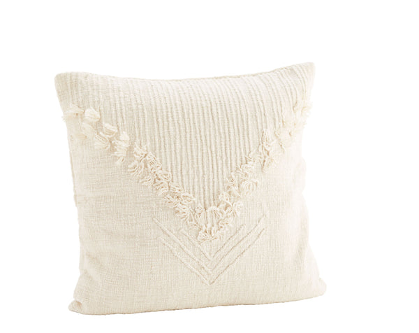 Madam Stoltz Ethno Kissenhülle mit Fransen, Boho Kissenhülle 50x50 offwhite